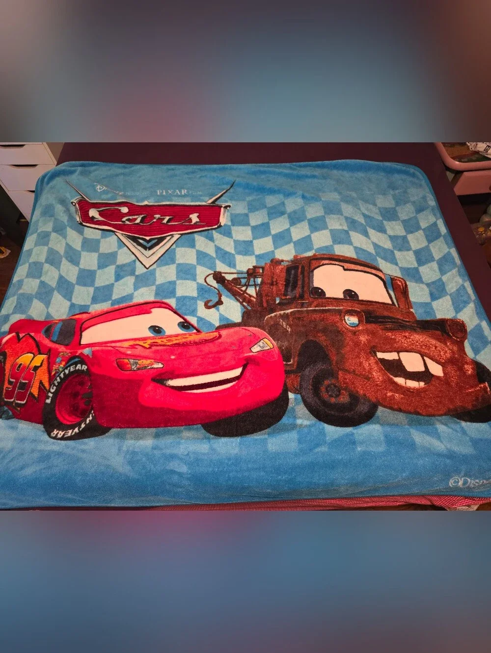 Blue Kids Plush Blanket with Lightning McQueen & Tow Mater